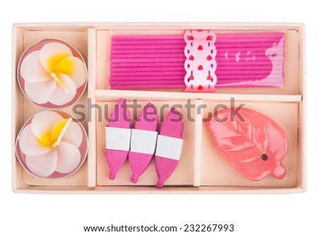 Set of incense in cardboard box isolated on white background
