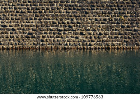 Wall of stones and water as a texture background