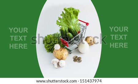 Vegetables in shopping cart - already done model of design with sample text