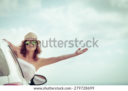 Woman on vacation. Summer holiday and car travel concept