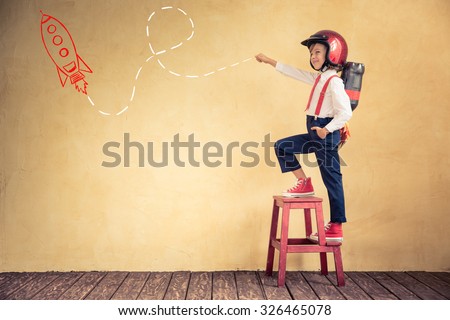 Portrait of young businessman with jetpack in office. Success, creative and innovation technology concept. Copy space for your text