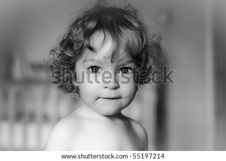 Black-and-white portrait of the beautiful child executed in style \