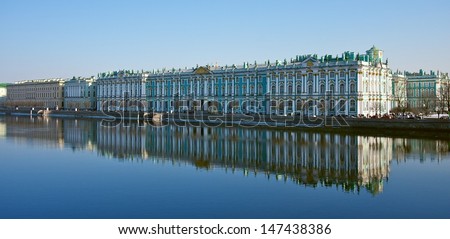 View of Hermitage museum (The Winter Palace) from Neva river, St. Petersburg,  Russia