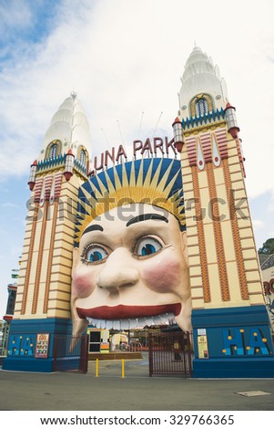 SYDNEY - APRIL 9: Luna Park view on April 9, 2015 in Sydney, Australia. It is an amusement park located at Milsons Point in Sydney, Australia.