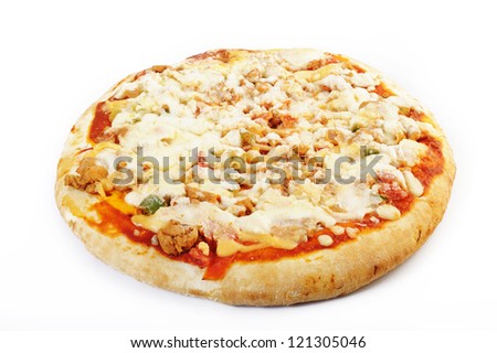 Frozen pizza with chicken meat