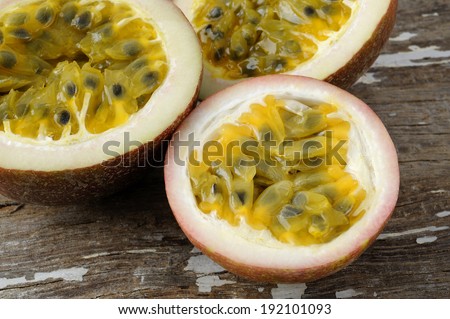 passionfruit on wooden background