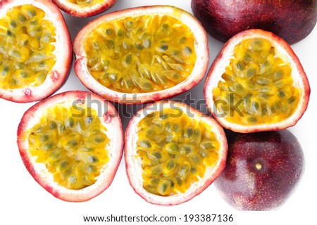 Passion fruit on white background