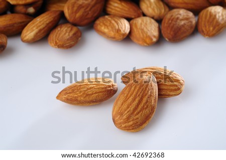 pile of almond nut. macro close up and top eye view