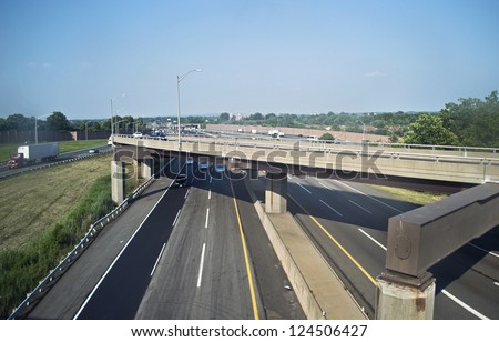 WOODBRIDGE, NEW JERSEY/USA - JUNE 21: A view of the NJ Turnpike on June 21, 2012 near exit 11 Woodbridge NJ. The NJ Turnpike is a major toll road in New Jersey which was built in 1951.