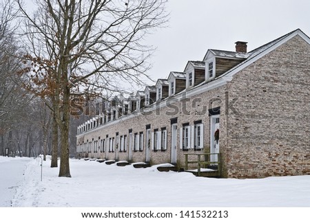 The historic row home living quarters of the workers in The Historic Allaire Village in New Jersey.