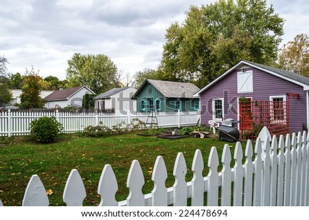 Small homes and backyards in Frenchtown , a small town along the Delaware River in Hunterton County New Jersey.