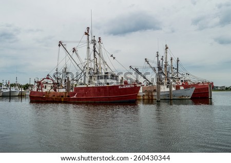 BARNEGAT NEW JERSEY -JULY 7 - Commercial fishing boats on Barnegat Bay on July 7 2014 in New Jersey.