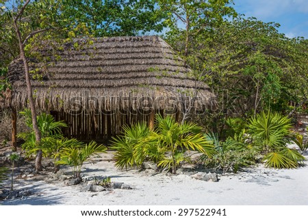 A thatch hut in the jungles of Playa del Carmen in Mexico.