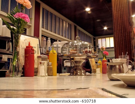 This is a shot of the countertop at an old fashioned local diner.