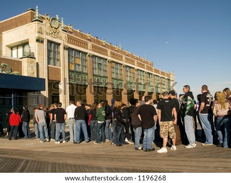 A crowd of kids waits for the doors to open for a concert at Convention Hall in Asbury Park NJ.