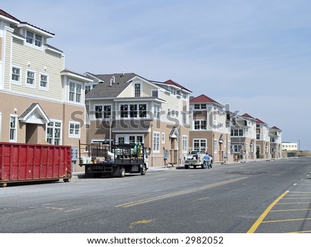 A row of newly constructed luxury condominiums in Asbury Park New Jersey.