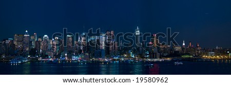 New York, NY-Sept.16th 2008: A panoramic view of the current New York City skyline as seen form Weehawken, NJ.