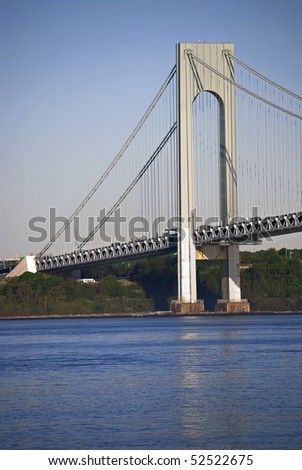 A view of the Verrazano Narrows Bridge and the Hudson River as seen from Brooklyn.