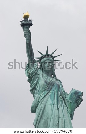 A  close-up view of the Statue of Liberty in New York Harbor.
