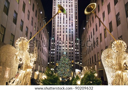 NEW YORK-DEC 2: Rockefeller Center all decorated surrounding the newly lit Christmas tree on December 2, 2011.