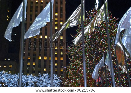 NEW YORK-DEC 2 : Rockefeller Center all decorated surrounding the newly lit Christmas tree on December 2, 2011.