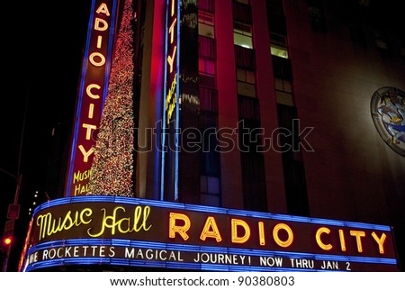 NEW YORK-DEC 2 : Radio City Music Hall decorated for the holidays as seen on December 2, 2011. Radio City Music Hall is home to the annual \