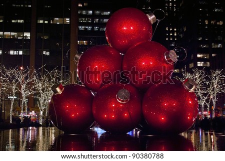 NEW YORK-DEC 2 : A night view of the decorations near Radio City Music Hall in Rockefeller Center on December 2, 2011. Rockefeller Center is located between 48th and 51st streets in Manhattan.