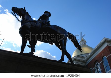 Portrait from the left of the horse against a deep blue sky with the state house in the background.Nickname:Fighting Joe PlaceÃŠofÃŠbirth: Hadley, Massachusetts Allegiance: United States