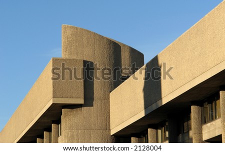unique design of textured concrete. this building is in boston and was the site of portions of the movie \