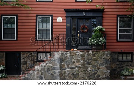 black door on red house, built in 1720 for samuel russell, merchant