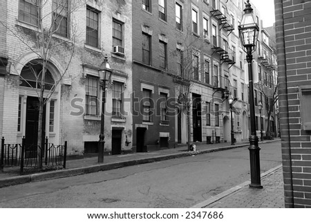 black and white image of myrtle street on beacon hill in boston, captured in black and white to show the timeless feel of the area
