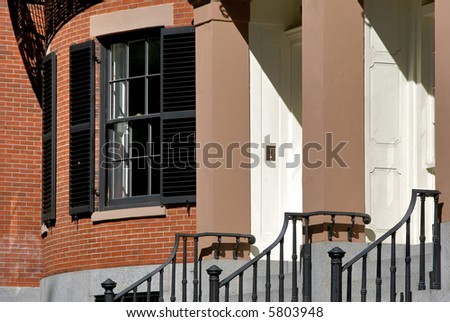 detail of entry and window to old home in boston