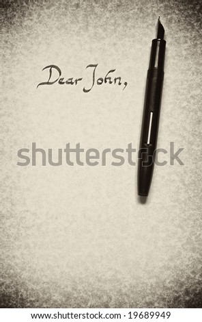 dear john letter being written in calligraphy on parchment paper with pen