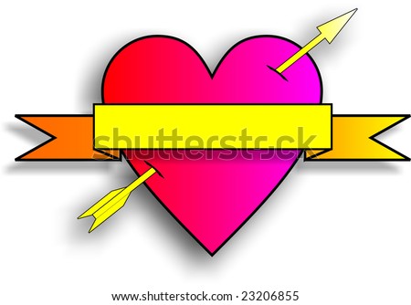 stock photo : old fashioned heart tattoo with arrow and banner