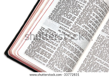 holy bible open to the book of  ecclesiastes; or, the preacher, on white background