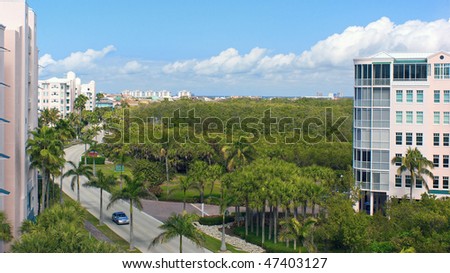 skyline view overlooking bonita springs florida with hi rise buildings