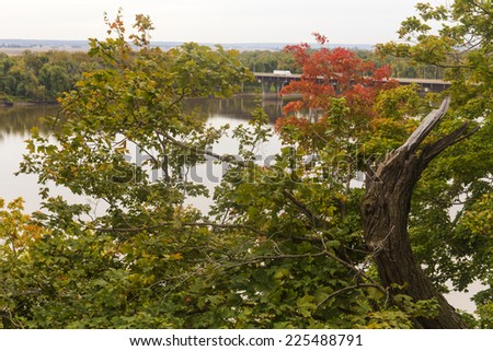 fall colors above Mississippi River with Interstate 72 at Hannibal, Missouri