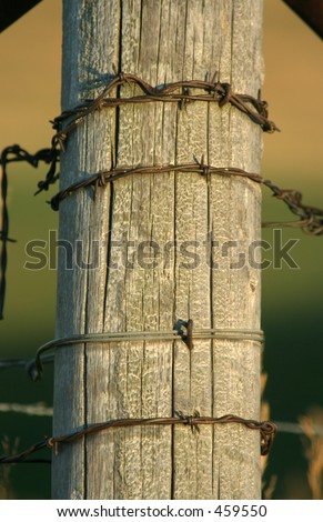 fence post with barbed wire