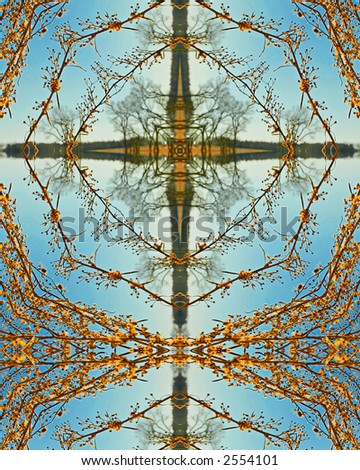 kaleidoscope cross:  golden plant and blue sky; Homestead National Monument of America, Beatrice, Nebraska