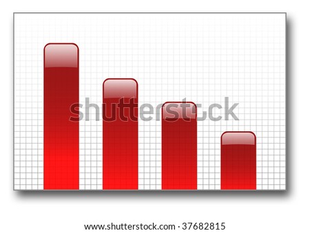 Red bar graph going down over checked background