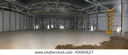 Construction and repairing inside the mall building (panoram)