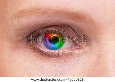 Woman eye macro shoot with rainbow pupil