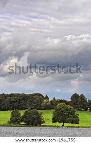 Storm clouds gathering over the countryside