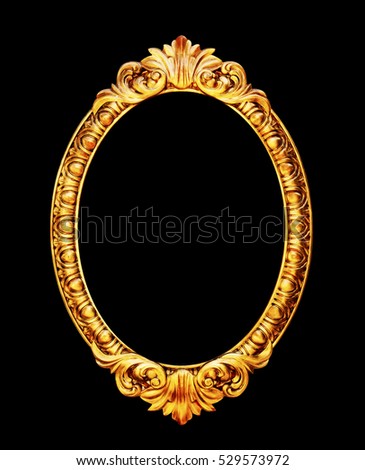 Oval old mirror frame photo isolated on black background