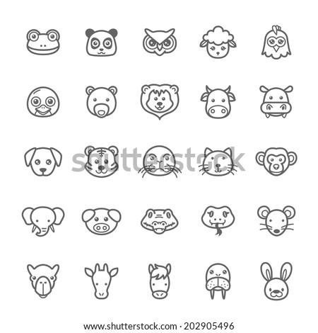 Set of Outline Stroke Animal Icons Vector Illustration
