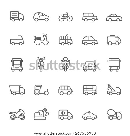 Transport icons Outline Stroke on White Background Vector Illustration