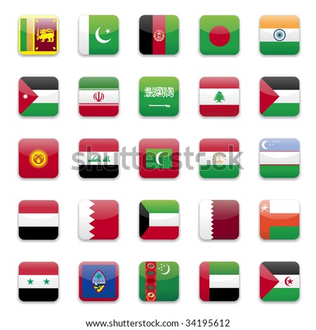 Asia middle east and south Asia flags round icon set