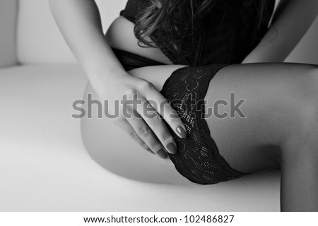 Beautiful woman\'s thigh in black stockings