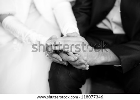 Couple hands. Black-white image