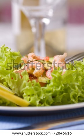 Fresh salad with shrimps and avocado